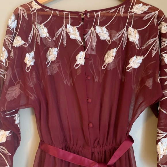 70s Victor Costa Maxi Dress sheer embroidered belted buttons down the back - Picture 8 of 11